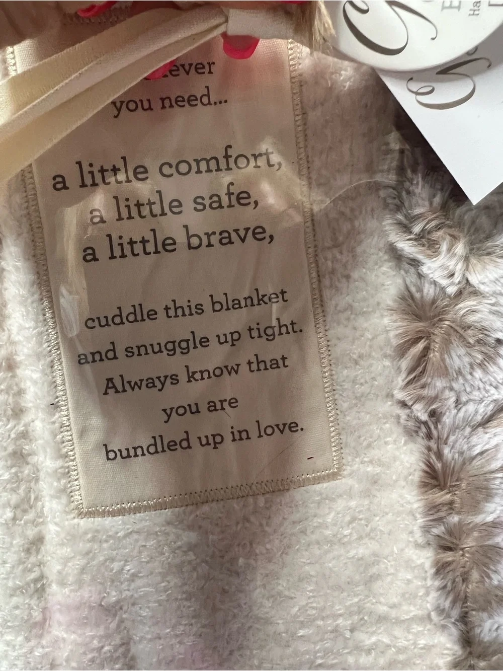 Demdaco Plush Faux Fur Comfort Throw Blanket - Light Taupe & Cream